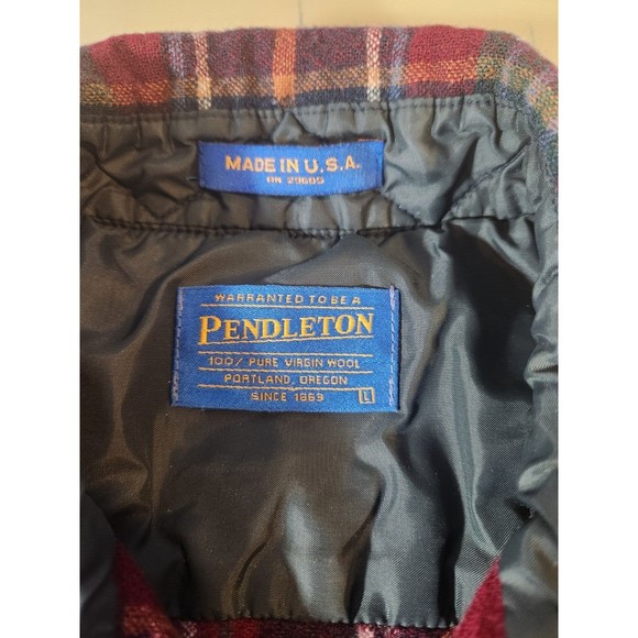 VTG Pendleton Board Shirt Mens Large 100% Wool Flannel Red Blue Green Plaid - Picture 3 of 8
